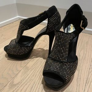 YSL Studded Tribute Sandals Black Suede 38.5